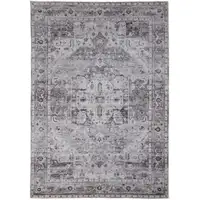 Photo of Gray and Ivory Oriental Power Loom Worn Faded Washable Area Rug