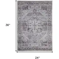 Photo of Gray and Ivory Oriental Power Loom Worn Faded Washable Area Rug