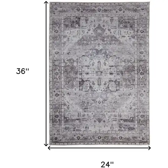 Gray and Ivory Oriental Power Loom Worn Faded Washable Area Rug Photo 3