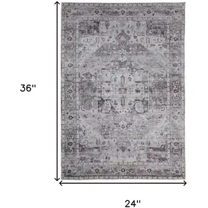 Photo of Gray and Ivory Oriental Power Loom Worn Faded Washable Area Rug