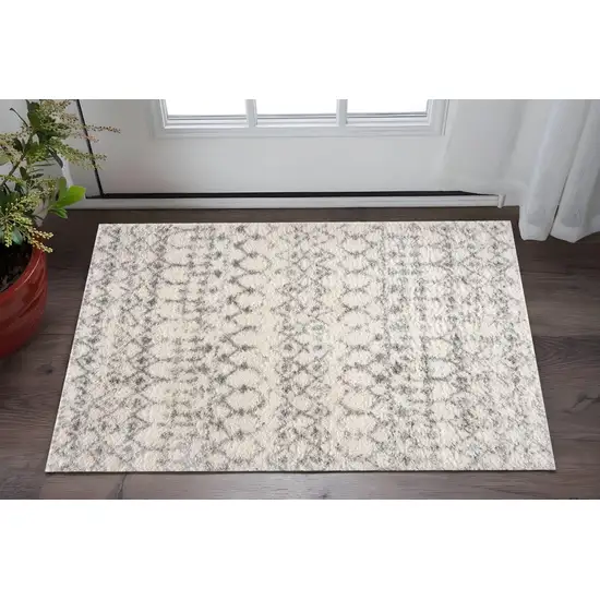 Gray and Ivory Southwestern Shag Power Loom Distressed Area Rug Photo 2