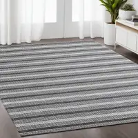 Photo of Gray and Ivory Striped Hand Woven Non Skid Area Rug