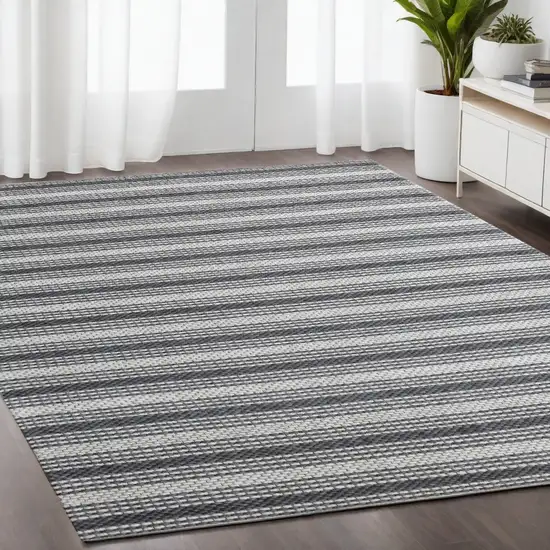 Gray and Ivory Striped Hand Woven Non Skid Area Rug Photo 1