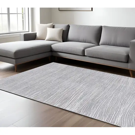 Gray and Ivory Striped Power Loom Area Rug Photo 1