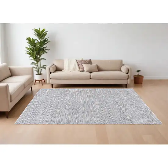 Gray and Ivory Striped Power Loom Area Rug Photo 3