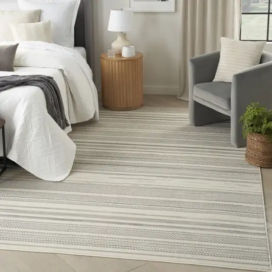 Gray and Ivory Striped Power Loom Area Rug Photo 7