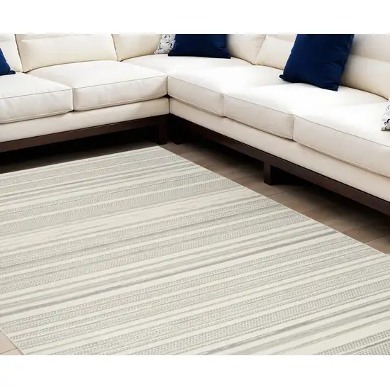 Gray and Ivory Striped Power Loom Area Rug Photo 1