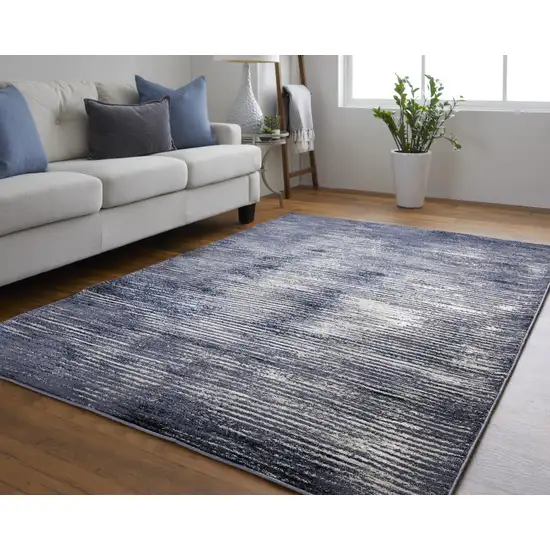 Gray and Ivory Striped Power Loom Distressed Area Rug Photo 6