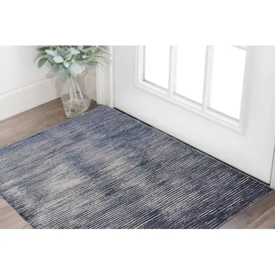 Gray and Ivory Striped Power Loom Distressed Area Rug Photo 1