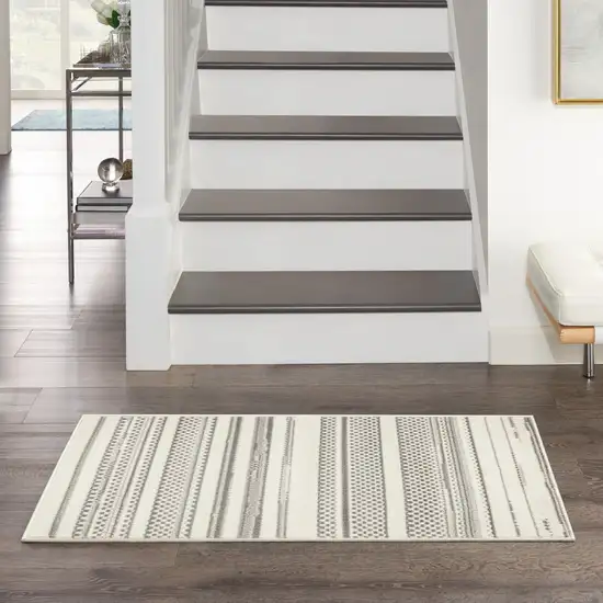 Gray and Ivory Striped Power Loom Distressed Area Rug Photo 5