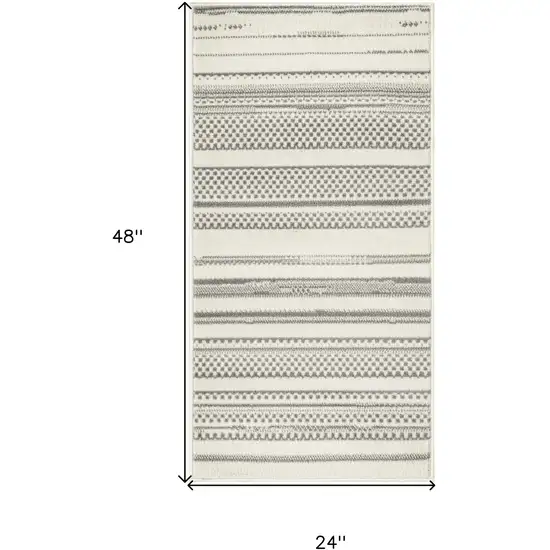 Gray and Ivory Striped Power Loom Distressed Area Rug Photo 3