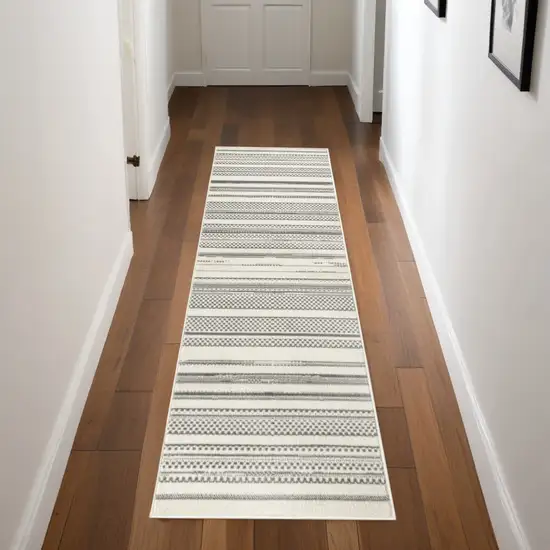 Gray and Ivory Striped Power Loom Distressed Runner Rug Photo 1