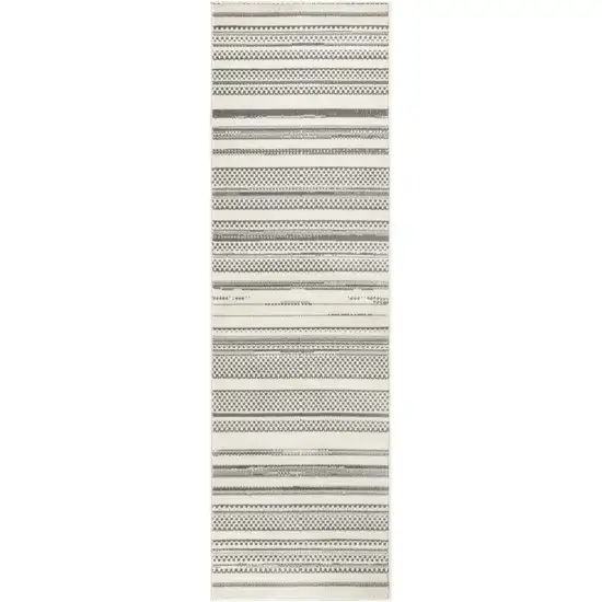 Gray and Ivory Striped Power Loom Distressed Runner Rug Photo 2