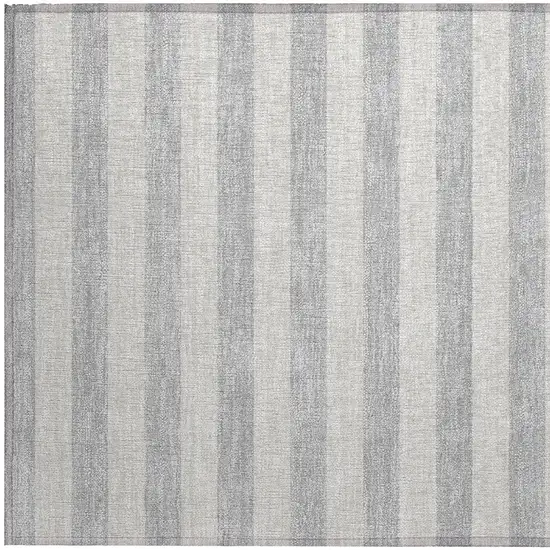 Gray and Ivory Striped Washable Non Skid Indoor Outdoor Area Rug Photo 7