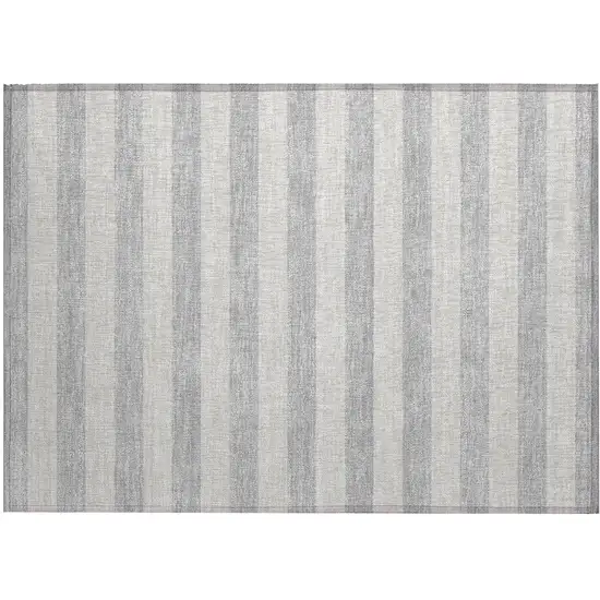 Gray and Ivory Striped Washable Non Skid Indoor Outdoor Area Rug Photo 2