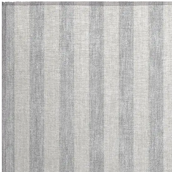 Gray and Ivory Striped Washable Non Skid Indoor Outdoor Area Rug Photo 6