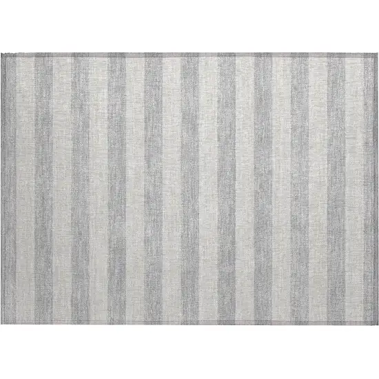 Gray and Ivory Striped Washable Non Skid Indoor Outdoor Area Rug Photo 2