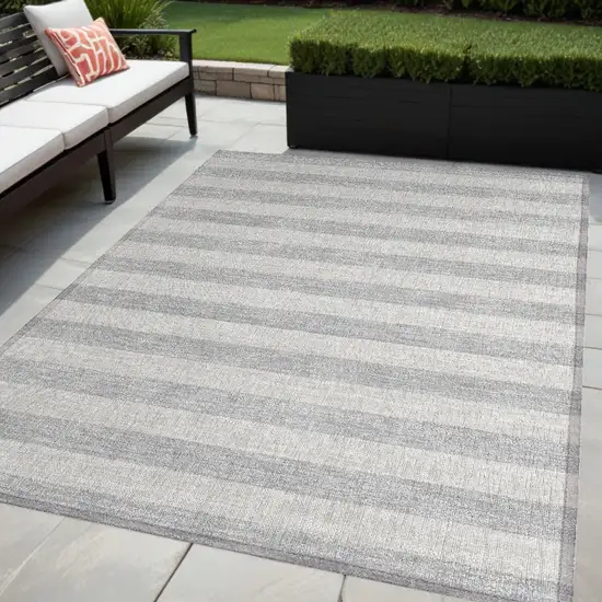 Gray and Ivory Striped Washable Non Skid Indoor Outdoor Area Rug Photo 1