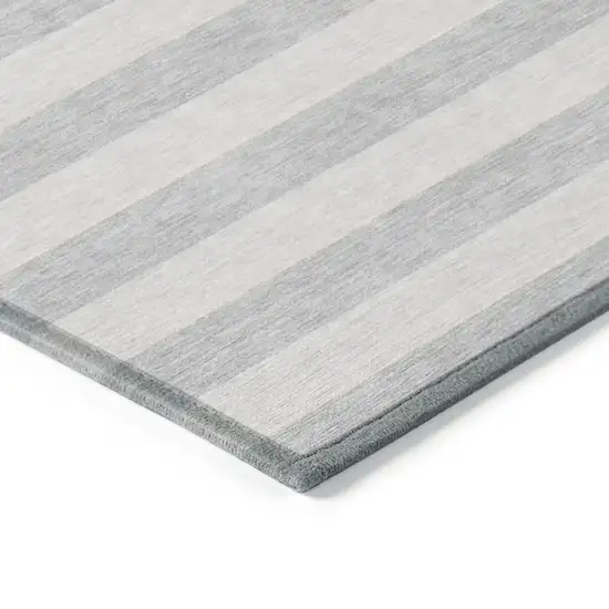 Gray and Ivory Striped Washable Non Skid Indoor Outdoor Area Rug Photo 7