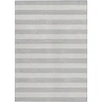 Photo of Gray and Ivory Striped Washable Non Skid Indoor Outdoor Area Rug