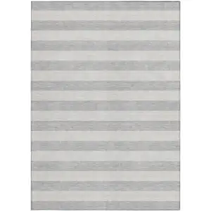 Photo of Gray and Ivory Striped Washable Non Skid Indoor Outdoor Area Rug