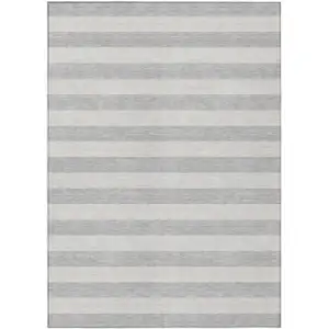 Photo of Gray and Ivory Striped Washable Non Skid Indoor Outdoor Area Rug