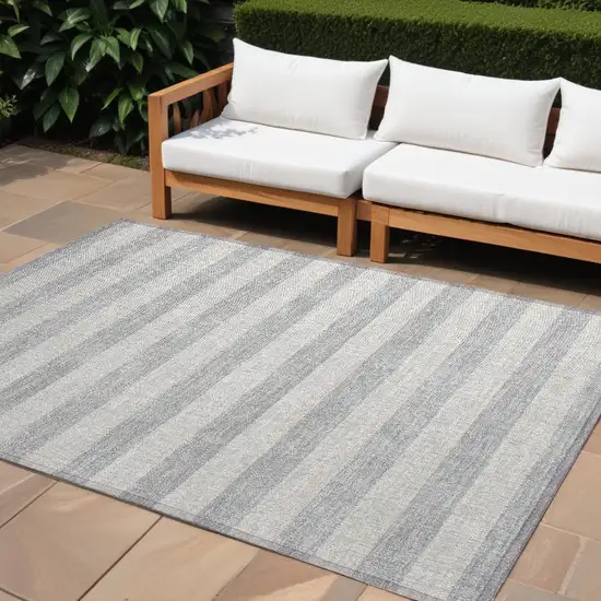 Gray and Ivory Striped Washable Non Skid Indoor Outdoor Area Rug Photo 1