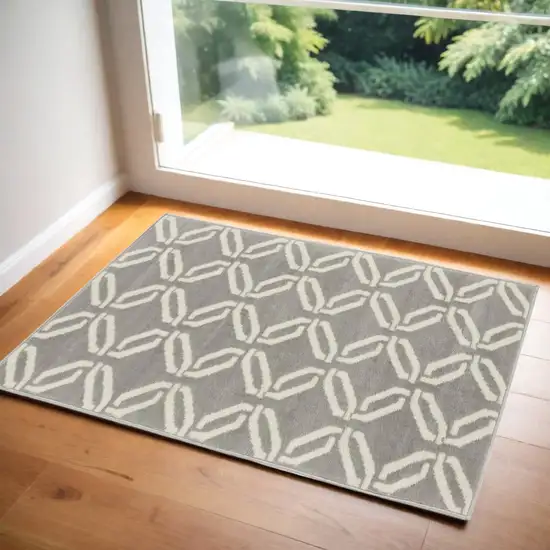 Gray and Ivory Trellis Area Rug Photo 1