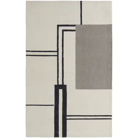 Gray and Ivory Wool Abstract Geometric Hand Tufted Area Rug Photo 5