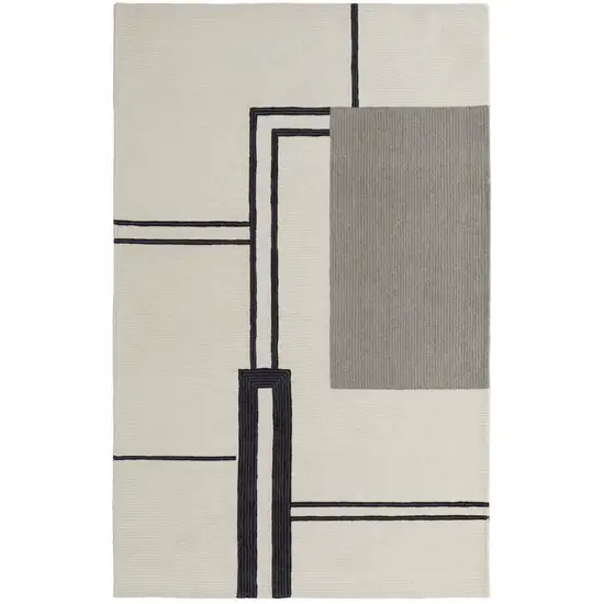 Gray and Ivory Wool Abstract Geometric Hand Tufted Area Rug Photo 2