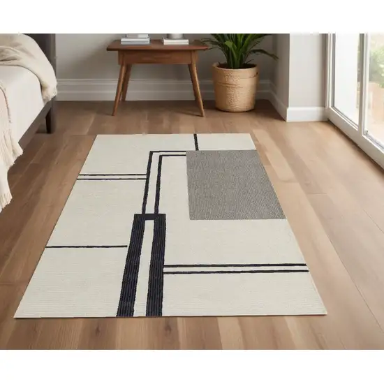 Gray and Ivory Wool Abstract Geometric Hand Tufted Area Rug Photo 1