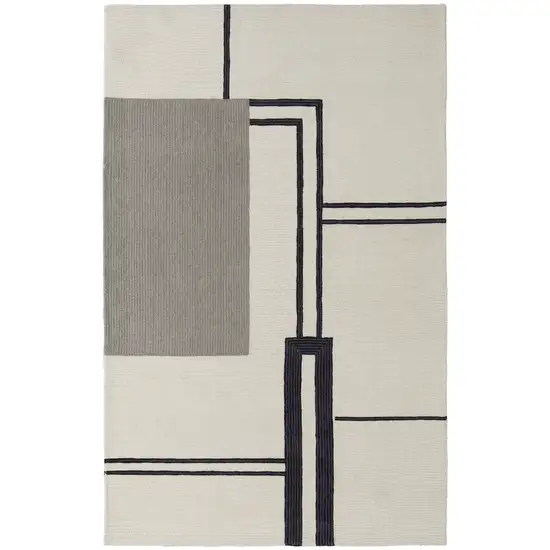 Gray and Ivory Wool Abstract Geometric Hand Tufted Area Rug Photo 4