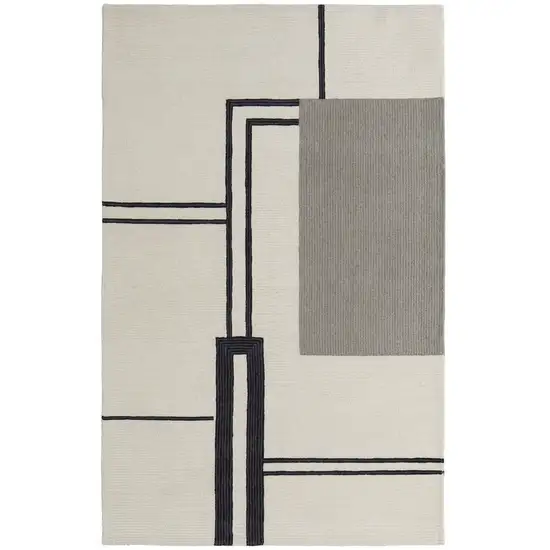 Gray and Ivory Wool Abstract Geometric Hand Tufted Area Rug Photo 2