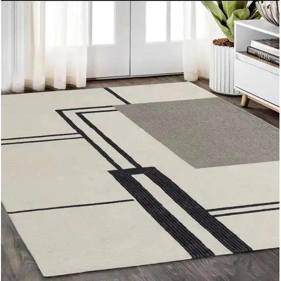 Gray and Ivory Wool Abstract Geometric Hand Tufted Area Rug Photo 2