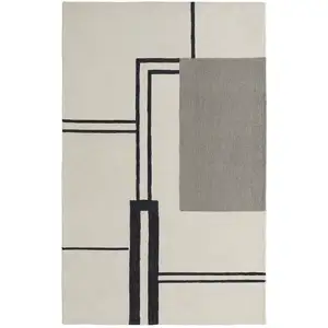 Photo of Gray and Ivory Wool Abstract Geometric Hand Tufted Area Rug