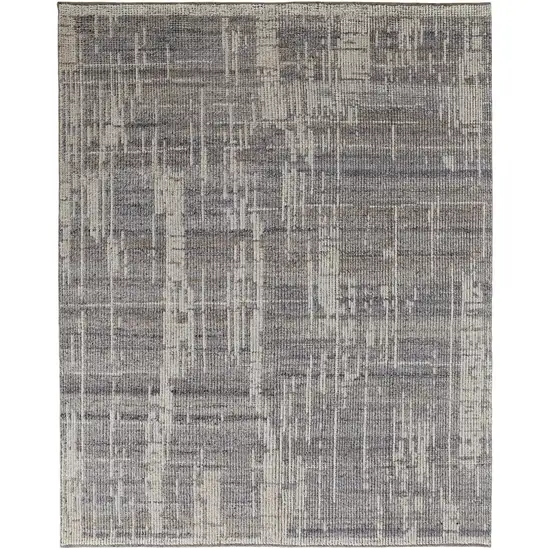 Gray and Ivory Wool Abstract Hand Knotted Worn Faded Area Rug Photo 2