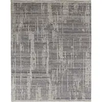 Photo of Gray and Ivory Wool Abstract Hand Knotted Worn Faded Area Rug