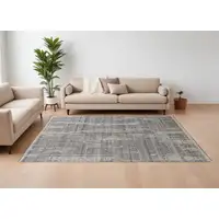 Photo of Gray and Ivory Wool Abstract Hand Knotted Worn Faded Area Rug