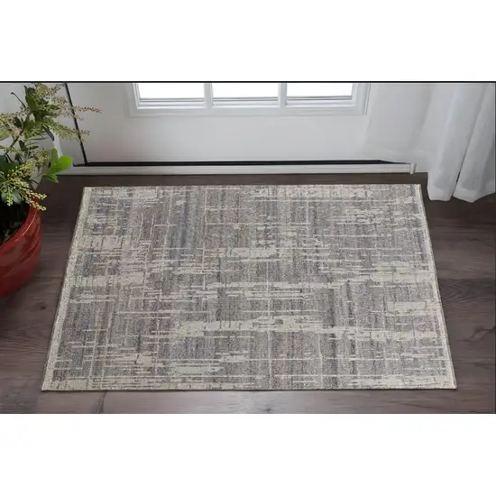 Gray and Ivory Wool Abstract Hand Knotted Worn Faded Area Rug Photo 1