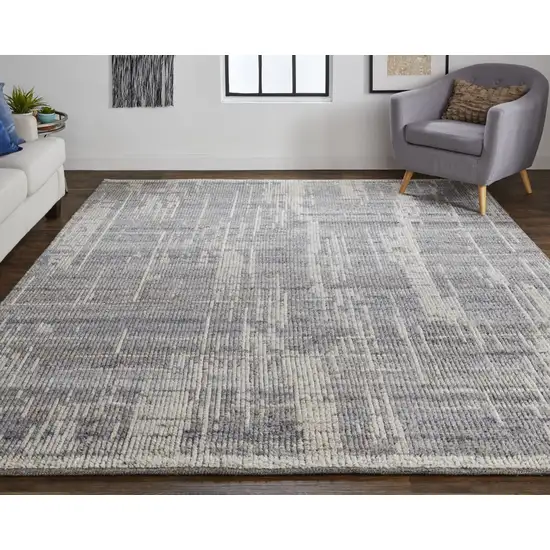 Gray and Ivory Wool Abstract Hand Knotted Worn Faded Area Rug Photo 9