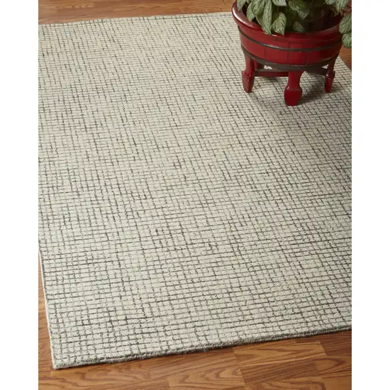 Gray and Ivory Wool Checkered Hand Hooked Runner Rug Photo 7