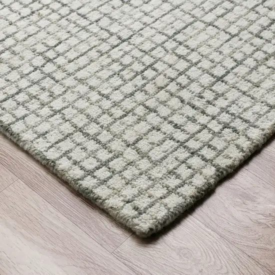 Gray and Ivory Wool Checkered Hand Hooked Runner Rug Photo 6