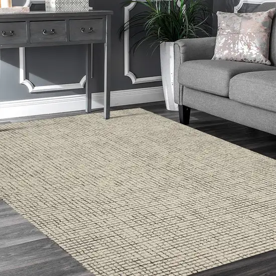 Gray and Ivory Wool Checkered Hand Hooked Runner Rug Photo 8