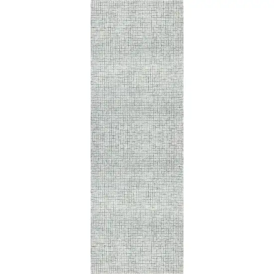 Gray and Ivory Wool Checkered Hand Hooked Runner Rug Photo 2