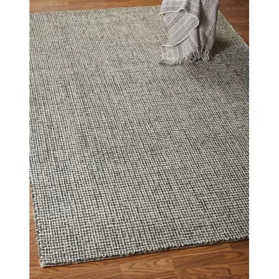 Gray and Ivory Wool Checkered Hand Tufted Runner Rug Photo 9