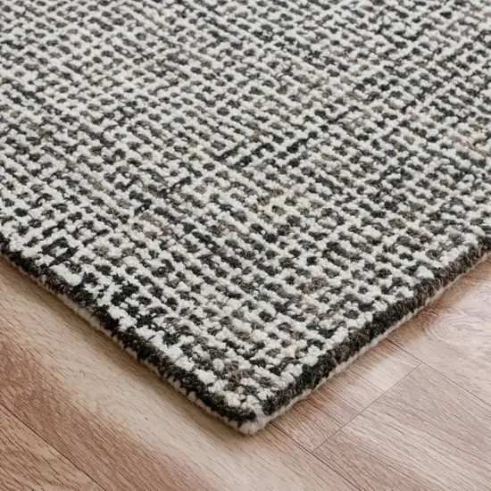 Gray and Ivory Wool Checkered Hand Tufted Runner Rug Photo 7