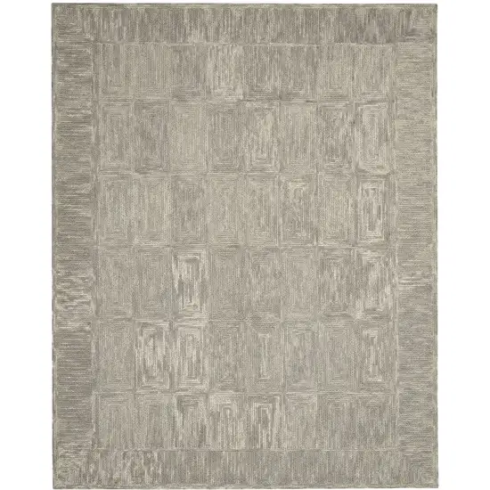 Gray and Ivory Wool Geometric Area Rug Photo 2