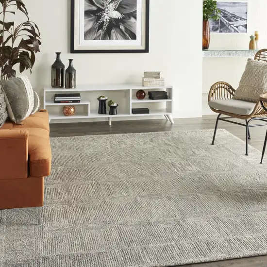 Gray and Ivory Wool Geometric Area Rug Photo 6