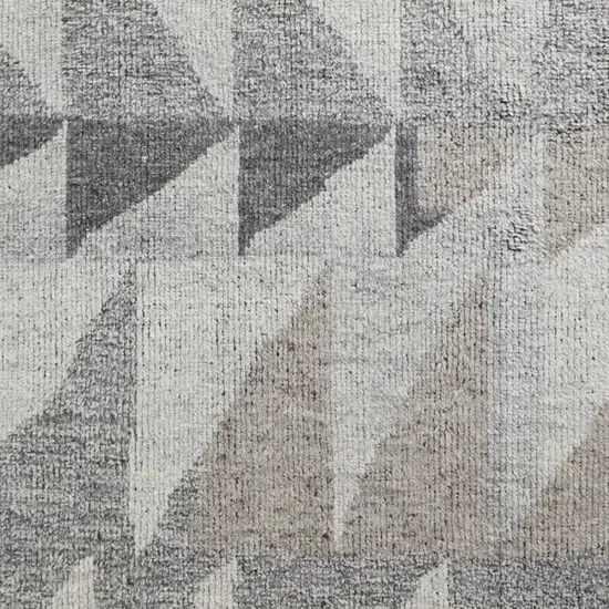 Gray and Ivory Wool Geometric Hand Knotted Area Rug Photo 5