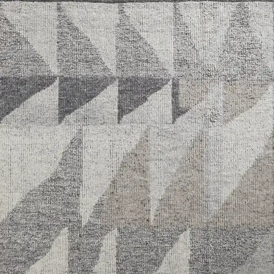 Gray and Ivory Wool Geometric Hand Knotted Area Rug Photo 6